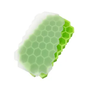 Vassoio per cubetti di ghiaccio a nido d'ape a 37 griglie con coperchio, stampo in silicone.