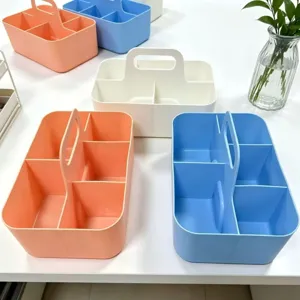Mehrfächer Kunststoff Schreibtisch Aufbewahrungsbox mit Griff für Kosmetik und Kleinigkeiten.