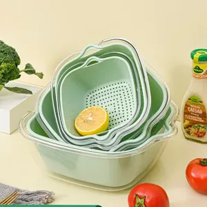 Dubbellaagse Kunststof Aftapmand Keuken Fruit Groente Wasbak Opslag Container Set