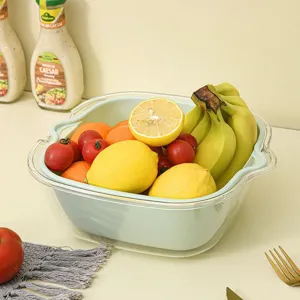 Dubbellaagse afdruipmand fruitkom keuken wassen groente zeef plastic vergiet container