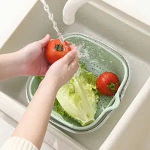 Dubbellaagse plastic afdruipmand voor keuken groente en fruit wassen vergiet transparante kom