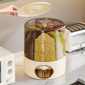 Rotating grain storage container multi-grid rice dispenser moisture-proof kitchen food organizer