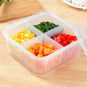 4 Compartment Clear Food Storage Box Kitchen Refrigerator Vegetable Crisper Container With Lid