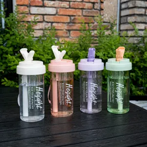 Modern Minimalist Plastic Water Bottle With Straw And Portable Handle Leak Proof High Temperature Resistant Tumbler