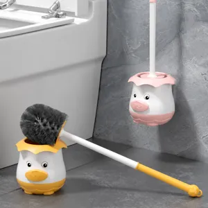 Cartoon toilet brush set with holder, wall-mounted and floor-standing long handle cleaner.