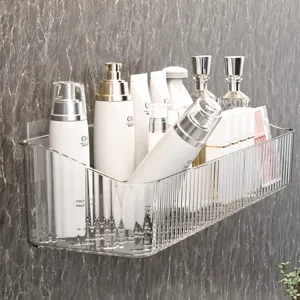 Transparant acryl badkamer wandplank organizer, zelfklevend boorvrij make-up opbergrek.