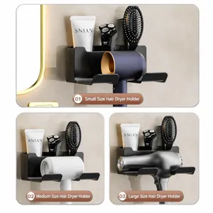 Wall-mounted hair dryer holder punch-free bathroom storage rack for hair tools organizer