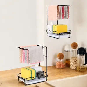 Carbon Steel Kitchen Dishcloth Storage Rack Wall Mounted Sink Drain Rack Multipurpose Countertop Organizer Shelf