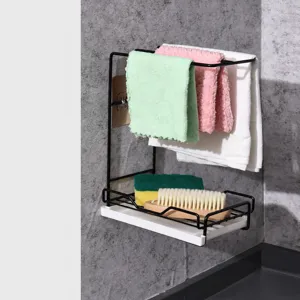 Black dish drainer kitchen rag storage rack wall mounted sponge holder with tray