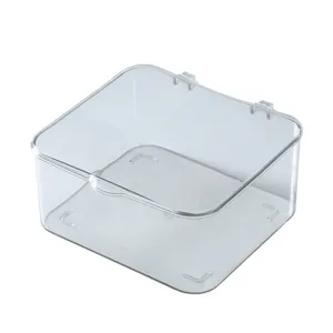 Boîte de rangement en plastique transparent avec couvercle, organisateur de bureau.