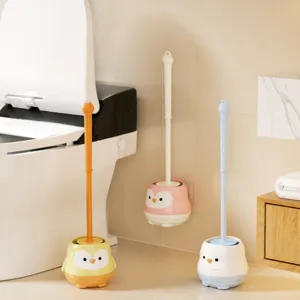 Cute Penguin Toilet Brush Household Long Handle Cleaning Brush With Holder Bathroom
