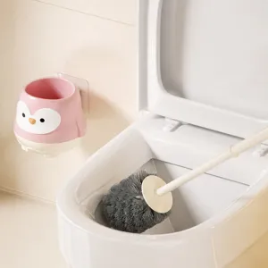 Cute penguin toilet brush with holder, long handle deep cleaning toilet bowl brush for bathroom.