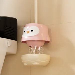 Cute cartoon penguin toilet brush with holder wall-mounted bathroom cleaning brush set