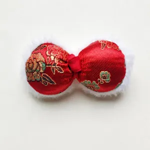 Chinese style red brocade embroidery bow accessory for New Year DIY brooch and hair decor