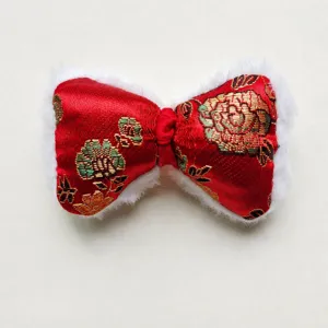 Red Chinese style brocade embroidered bow hair accessory festive decoration craft 4.5x7cm