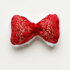 Chinese style satin embroidered bow with plush trim for DIY hair tie brooch and festive decor.