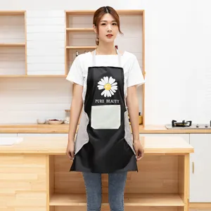 Waterproof Oil-Proof Kitchen Apron With Wipe Towel Pockets Daisy Bear Print Chef Cooking Apron For Home Restaurant