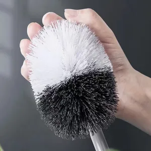 Household toilet bowl cleaning brush with dual-color bristles and long handle for bathroom cleaning