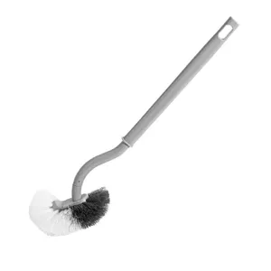 Japanese long handle toilet brush with soft bristles and curved neck for deep cleaning toilets.