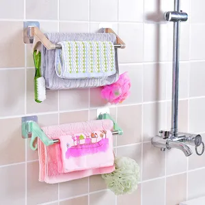 Punch Free Towel Rack Double Bar Stainless Steel Plastic Wall Mounted Storage Holder For Bathroom Kitchen