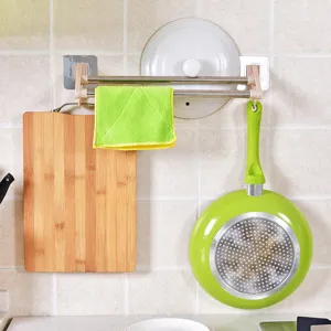 Punch-free stainless steel double towel bar kitchen rack bathroom wall mount utility storage shelf