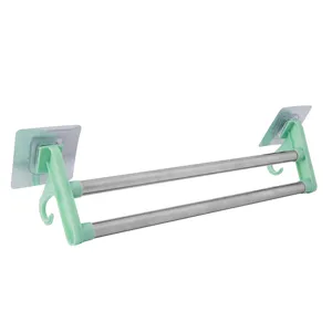 Punch-free double towel rack bathroom wall-mounted stainless steel towel holder shelf