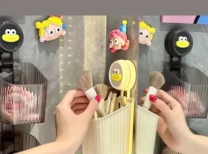 Wandmontierter Saug-Aufbewahrungsbox Badezimmer Make-up Pinsel Organizer Hängekorb
