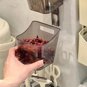 Wandmontierter Küchen-Aufbewahrungskorb für Zwiebeln, Ingwer und Knoblauch, transparenter Behälter.