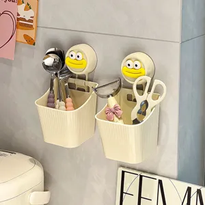 Wandmontierter Saugnapf-Aufbewahrungskorb mit süßem Enten-Design für Küchenbesteck-Organisation.