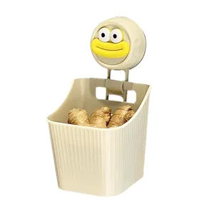 Wandmontierter Saugnapf Küche Ingwer Knoblauch Aufbewahrungskorb Plastik Organizer Halter