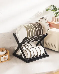 Cocina escurridor de platos de doble capa en forma de X organizador de cuencos