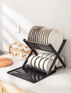 Escurridor de platos de doble capa en forma de X organizador de cocina de plástico para platos