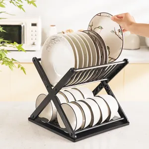 Escurridor de platos de plastico en forma de X cocina doble capa soporte almacenamiento