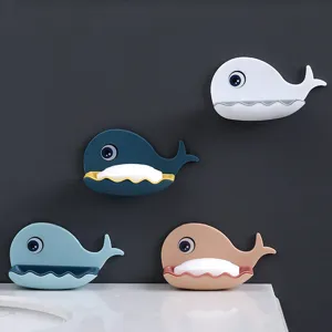 Joli Porte-Savon Petite Baleine Double Couche Égouttage Support de Savon Mural En Plastique Pour Salle de Bain