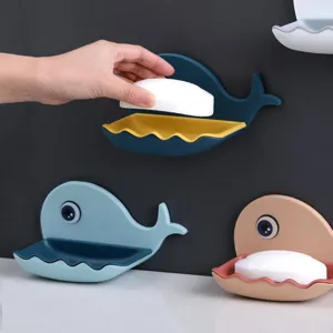 Joli porte-savon en forme de baleine avec double couche de drainage pour salle de bain.