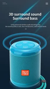 Detailansicht des tragbaren Mini-Bluetooth-Lautsprechers mit 3D-Surround-Sound und Trageband.