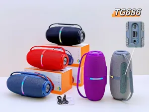 Portable wireless Bluetooth speaker with TWS connection, deep bass, and colorful LED lights.
