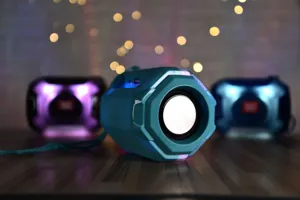 Enceinte Bluetooth sans fil portable caisson de basses exterieur avec lumieres LED couleur