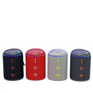 Portable wireless bluetooth speaker with LED lights, TWS connection, TF card and FM radio support.