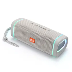 Tragbarer kabelloser Bluetooth-Lautsprecher mit Stoffnetz und bunten LED-Lichtern für draußen.