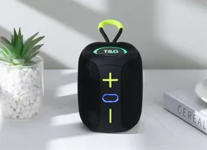 Portable wireless Bluetooth speaker with colorful LED lights, mini outdoor handle design for travel.