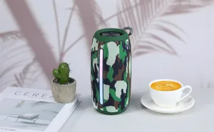 Portable bluetooth speaker with camo design, LED light strip, and powerful sound for outdoor.