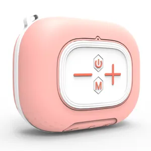 Detailed view of the pink portable bluetooth speaker control panel with essential buttons.