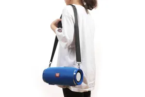 Portable waterproof bluetooth speaker with shoulder strap, outdoor wireless heavy bass sound.