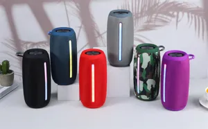 Portable bluetooth speaker with LED light strip, waterproof wireless outdoor stereo sound system.