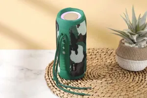 Camouflage waterproof wireless bluetooth speaker with fabric mesh and portable strap for outdoor.