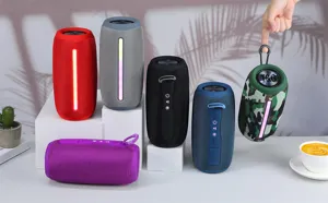 Portable wireless bluetooth speaker with LED light, waterproof outdoor mini stereo bass box.