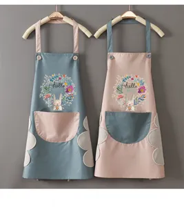 Waterproof kitchen apron with coral fleece hand wipe and cute rabbit pattern for daily cooking.