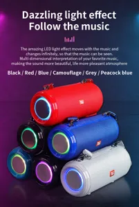 Enceinte Bluetooth portable avec lumières LED colorées, caisson de basses étanche extérieur.