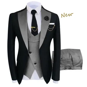 Ensemble de Costumes d'Affaires Trois Pièces Slim Fit pour Hommes Mariage Formel Marié Smoking Blazer Gilet et Pantalon